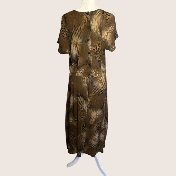 🐆 VTG 80s RABBIT RABBIT RABBIT DESIGNS ANIMAL CHEETAH PRINT DRAPE FRONT DRESS - Picture 6 of 12